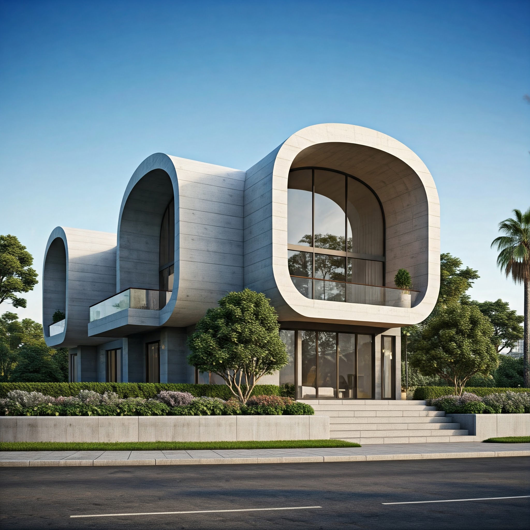 Curvy villa — Bytyk configuration BYT-03, architectural render.